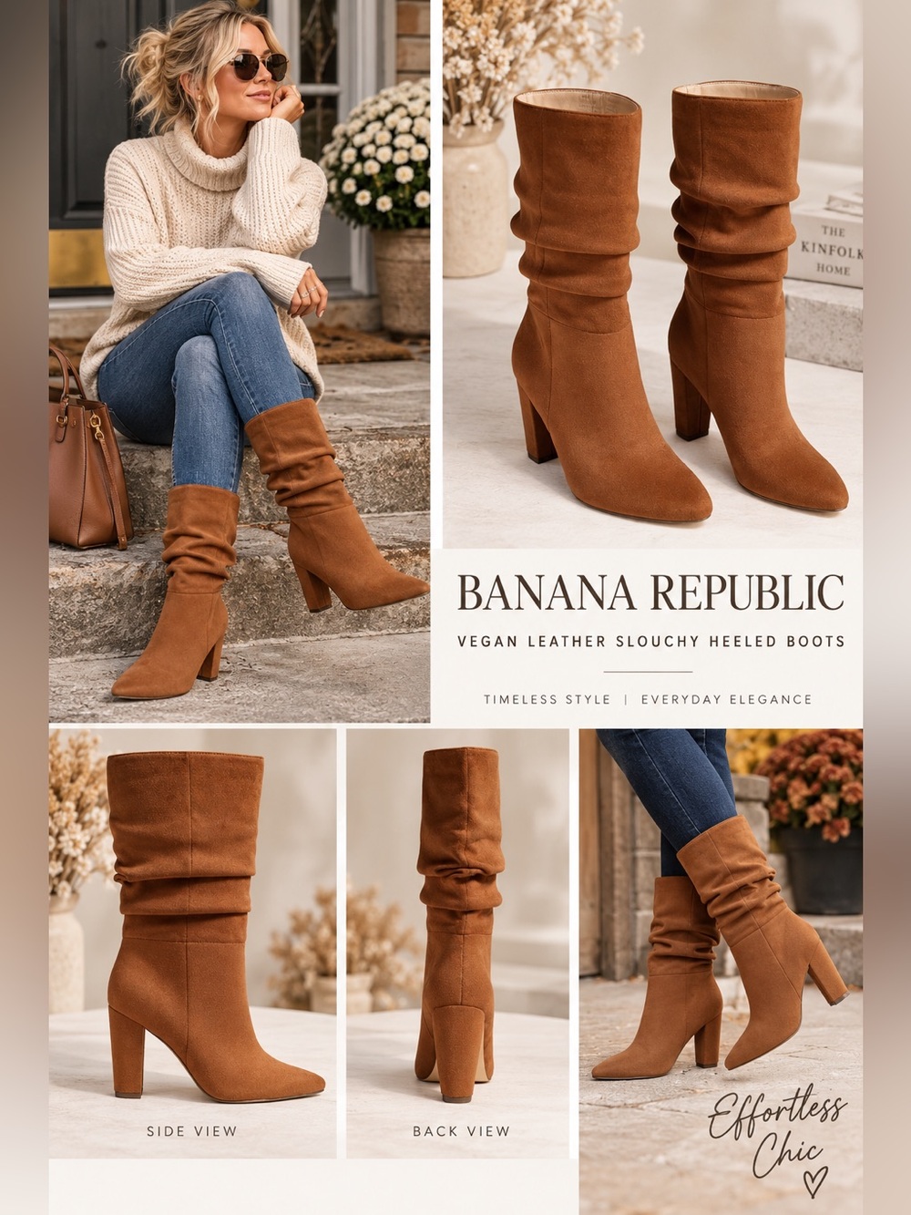 New Banana Republic Vegan Leather Slouchy Heeled Boots